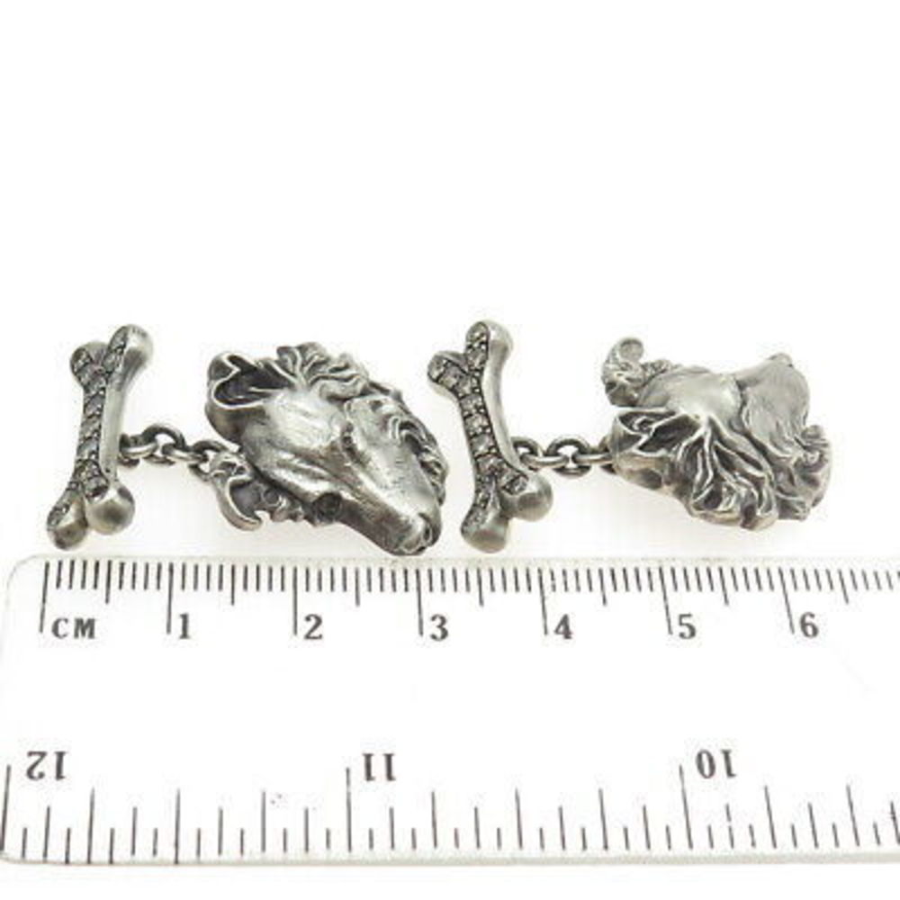 925 Sterling Silver Vintage Real Round-Cut Champagne Diamond Sheltie Cufflinks - Picture 3 of 7